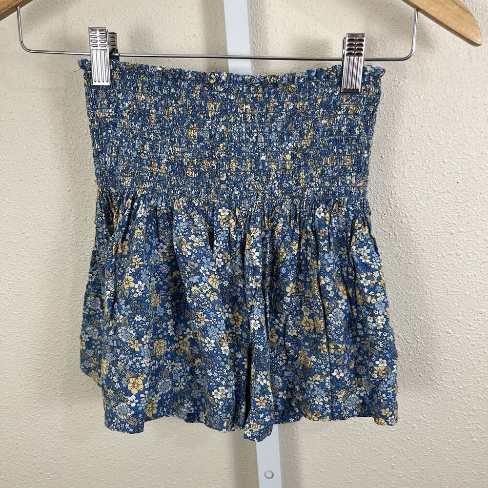 Natural Life Smocked Flowy Shorts Womens XS Floral Boho Blue